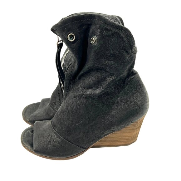 A.S. 98 Peep Toe Leather Wedge Booties Sandals - Picture 2 of 8